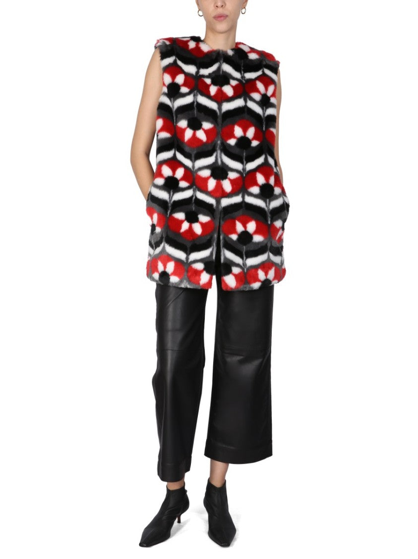 Geometric Patterned Faux Fur Vest