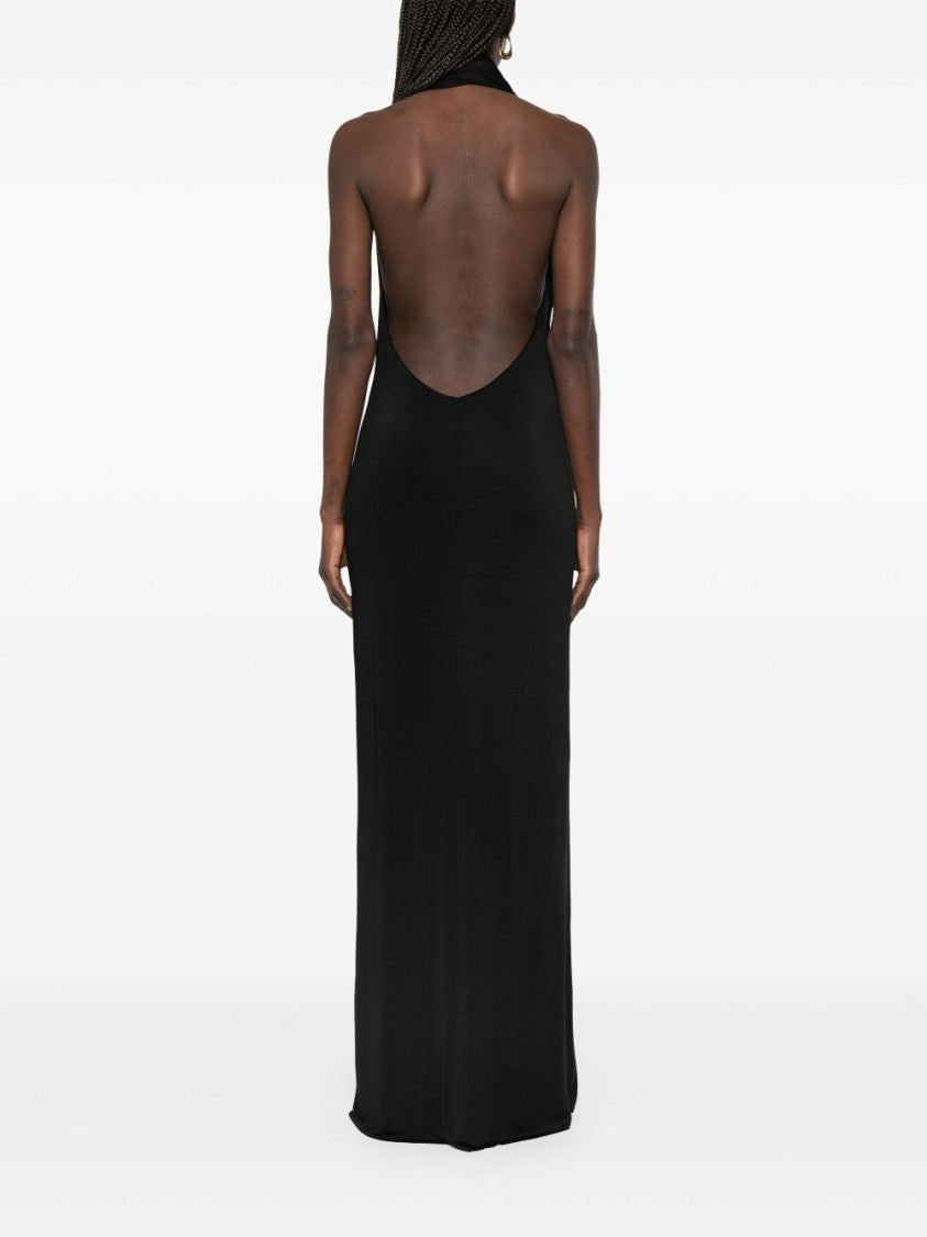 Integrated Scarf Detail Black Dress
