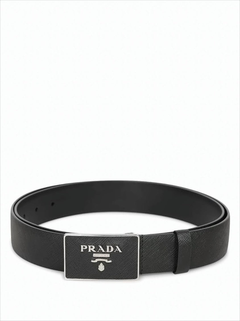 Textured Black Leather Belt with Engraved Metal Buckle