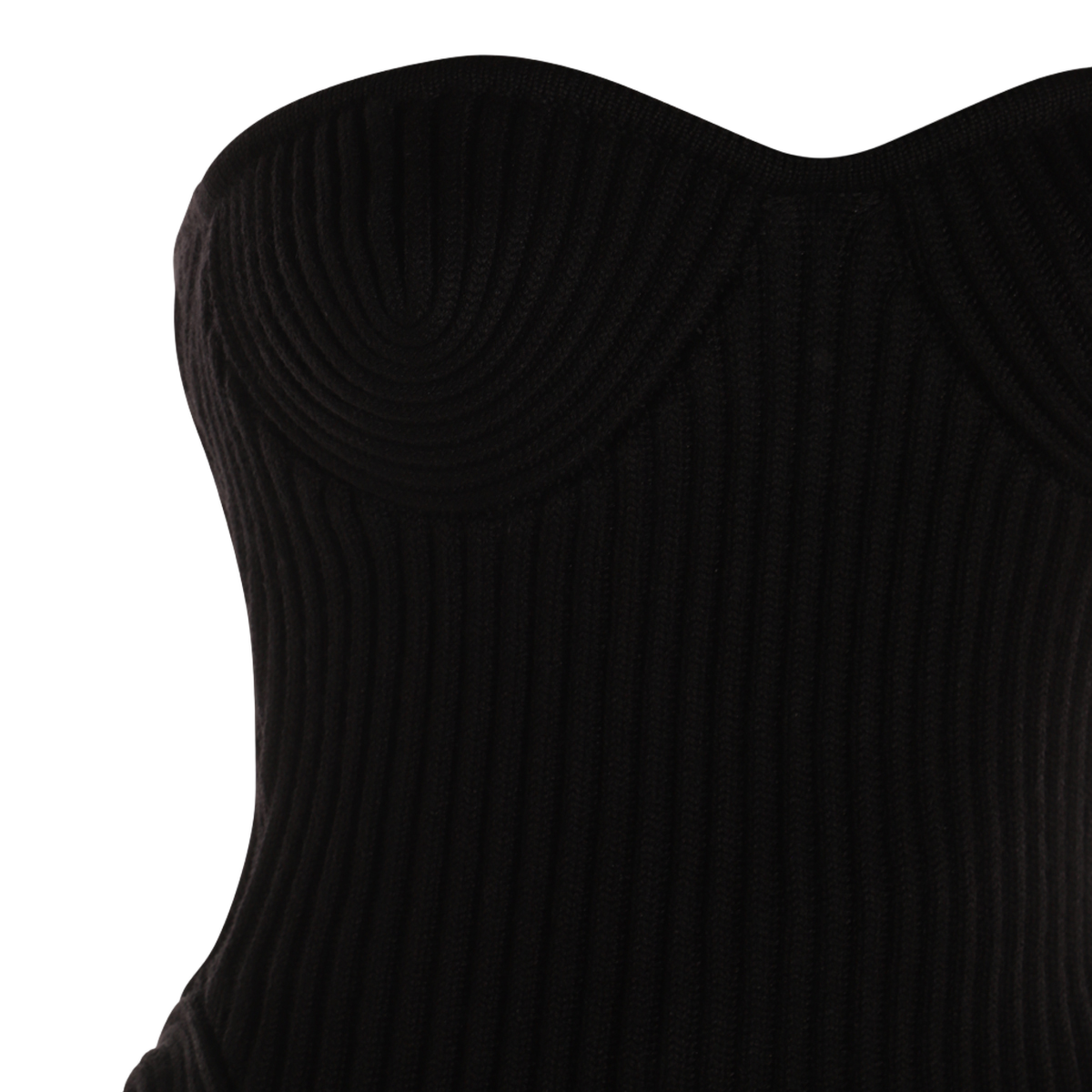 Form-fitting Ribbed Strapless Bodysuit with Bustier Design