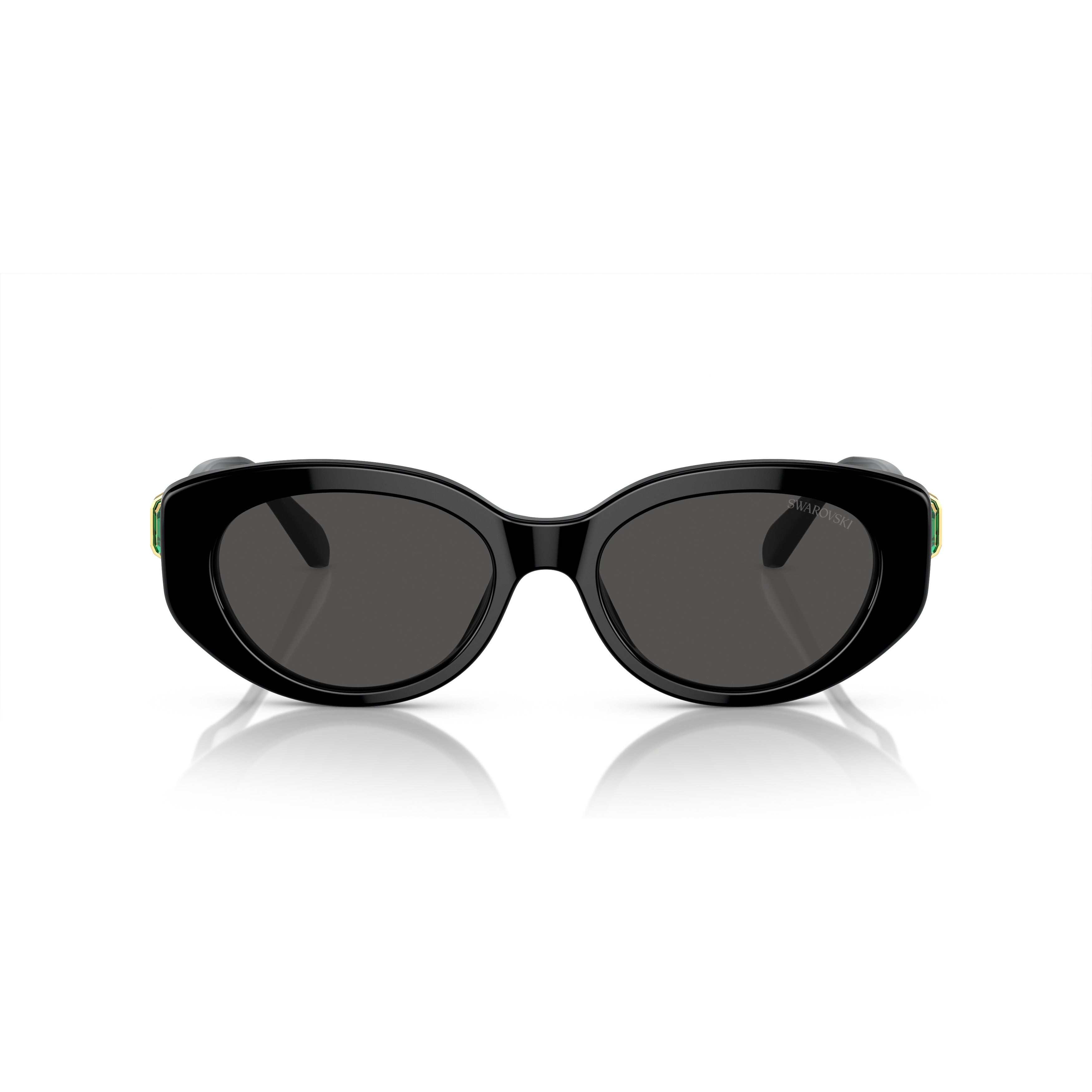 0Sk6002 Oversized Black Acetate Sunglasses with Green Crystal Embellishments