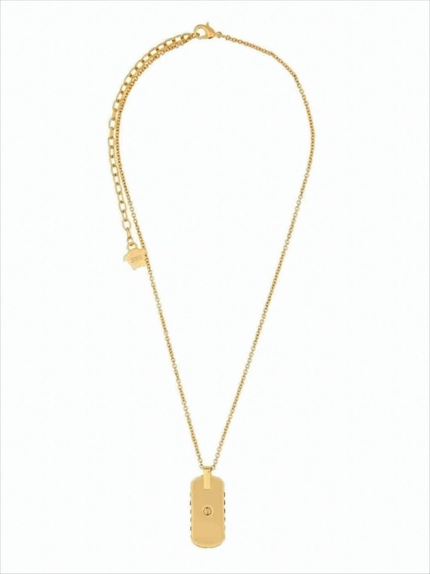 Gold-Tone Brass Necklace with Rectangular Pendant