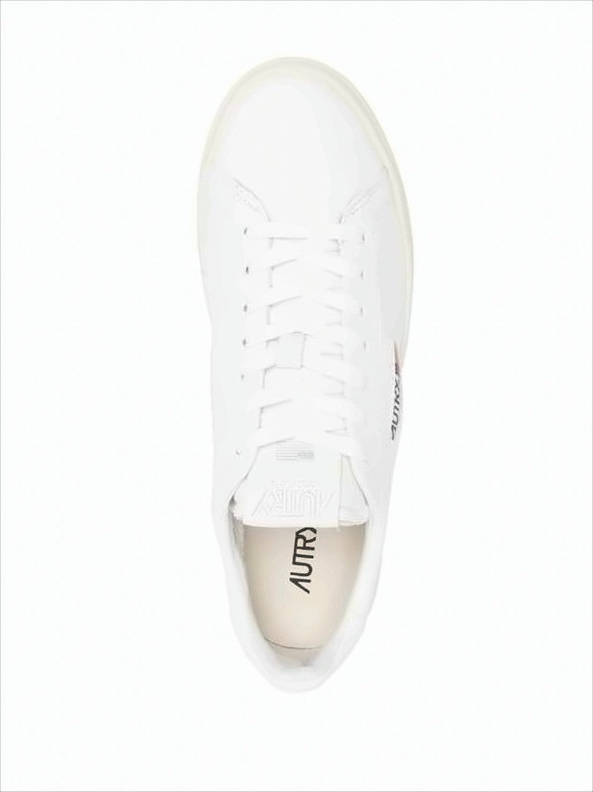 Low-Top Leather Sneakers with Perforated Accents and Flag Detail