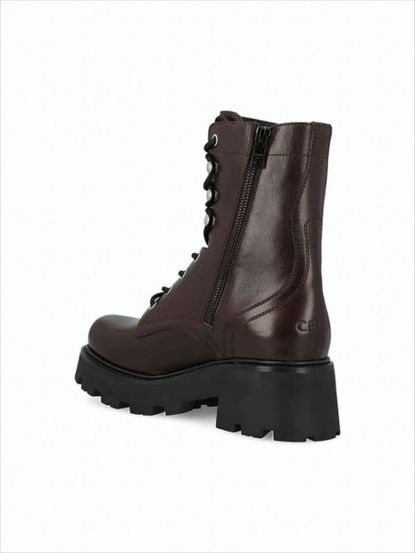 Deep Brown Calf Leather Lace-Up Boots with Rugged Sole