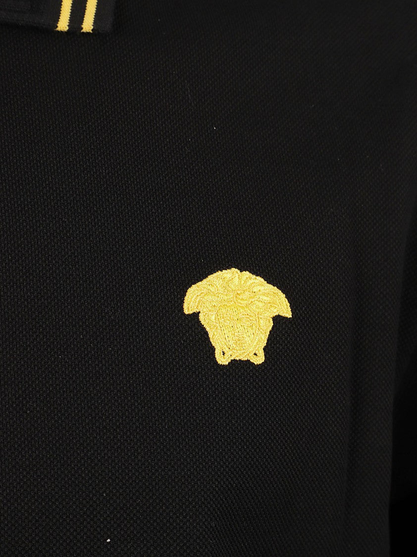 Medusa Polo Shirt In Black Cotton Piqué