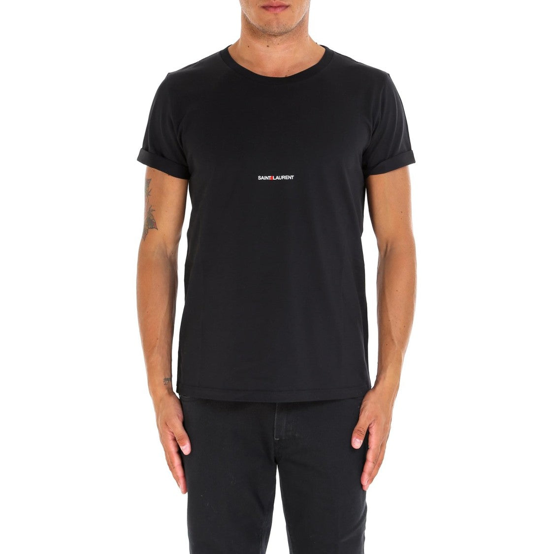 Cropped Short-Sleeved T-shirt with Centered Text Logo