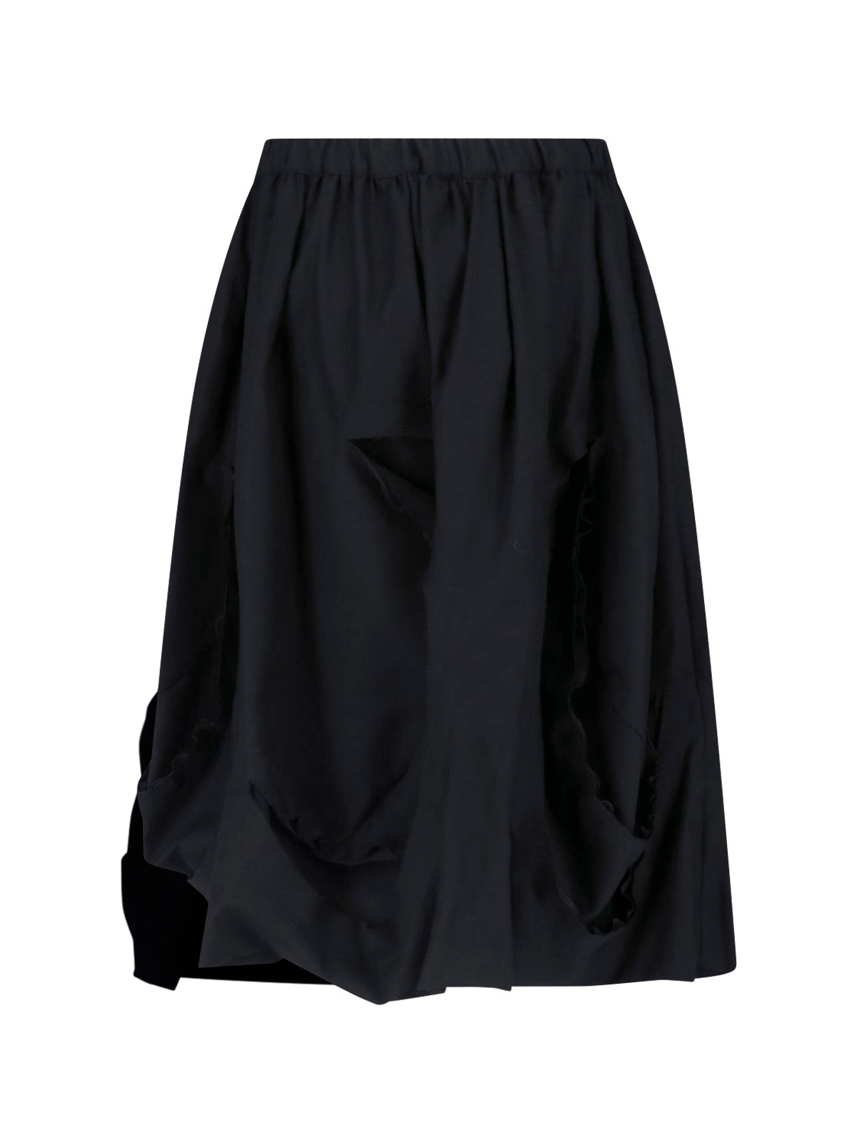 Black Gathered Draped Sculptural Skirt