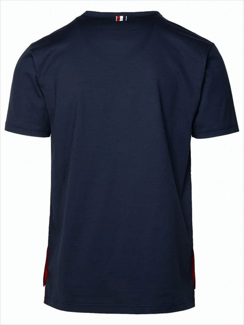Short-Sleeved Blue T-Shirt with Contrasting Trim and Chest Pocket