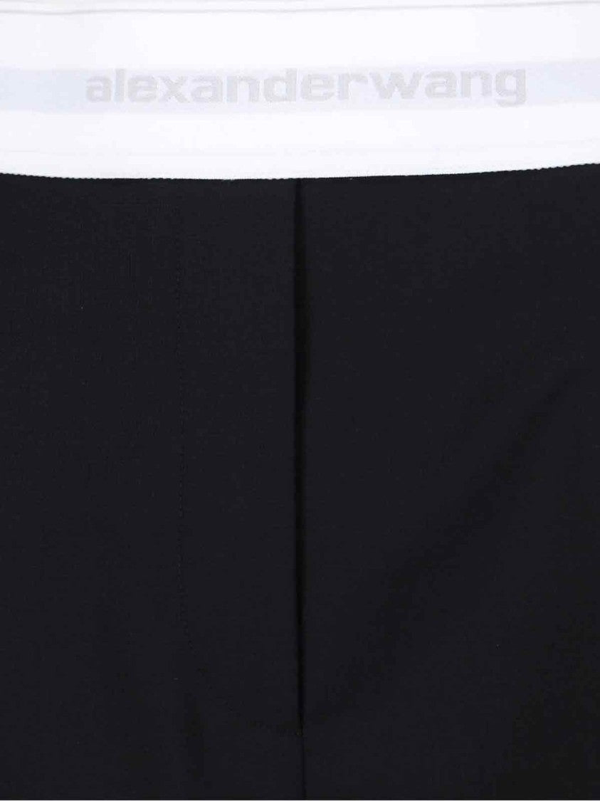 High-Waisted Black Wool Shorts With Elastic Waist