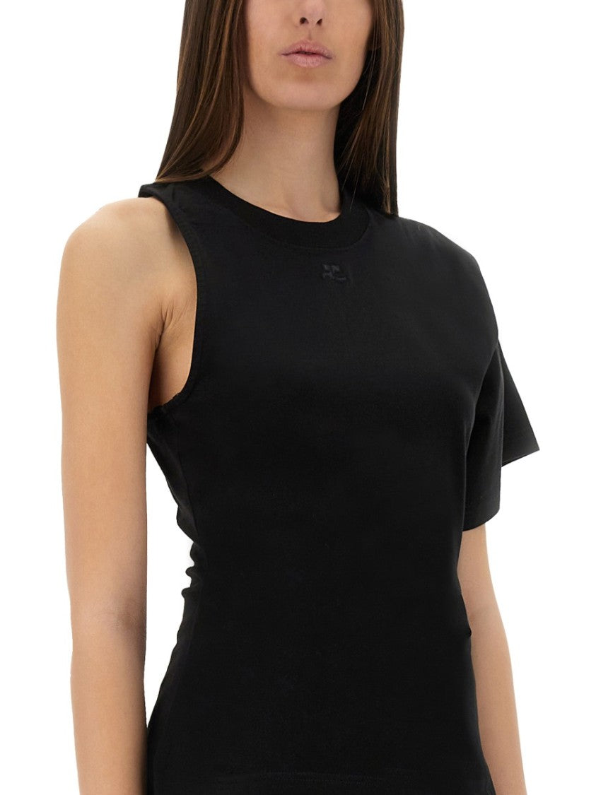 One-Shoulder Black T-Shirt In Soft Cotton
