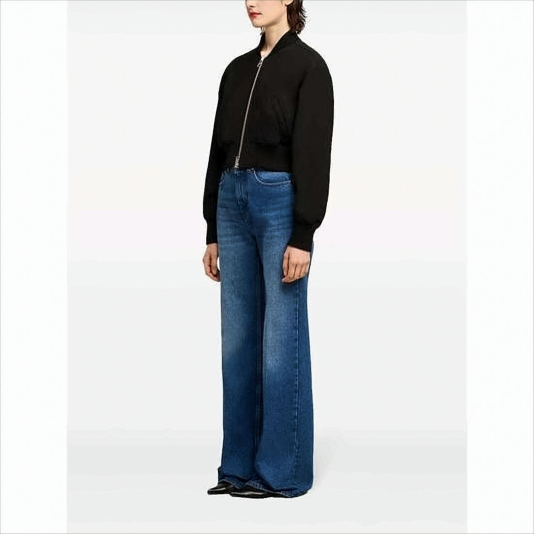 Cropped Bomber Jacket with Ribbed Details