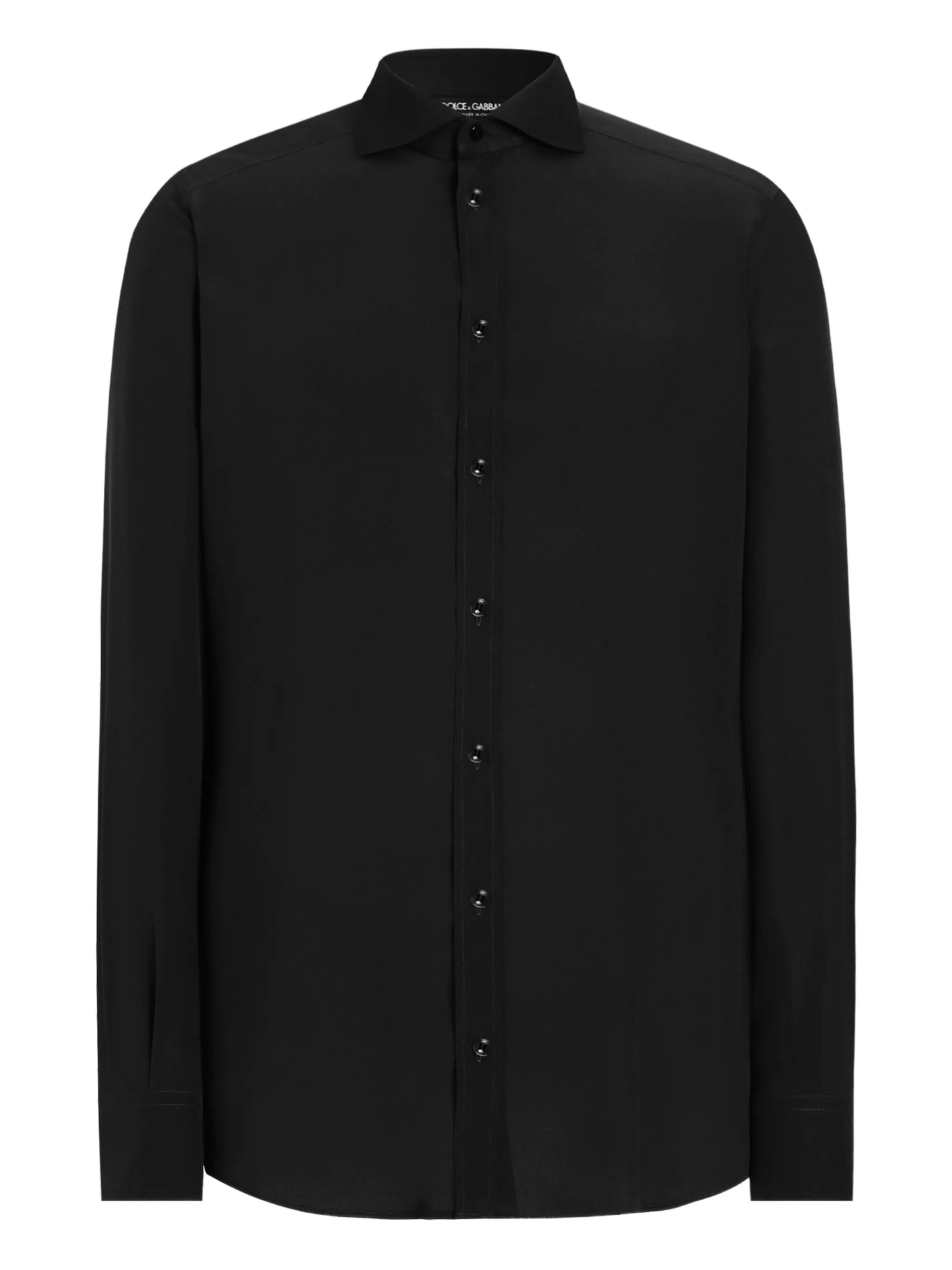 Long-Sleeved Black Tailored Fit Cotton Shirt