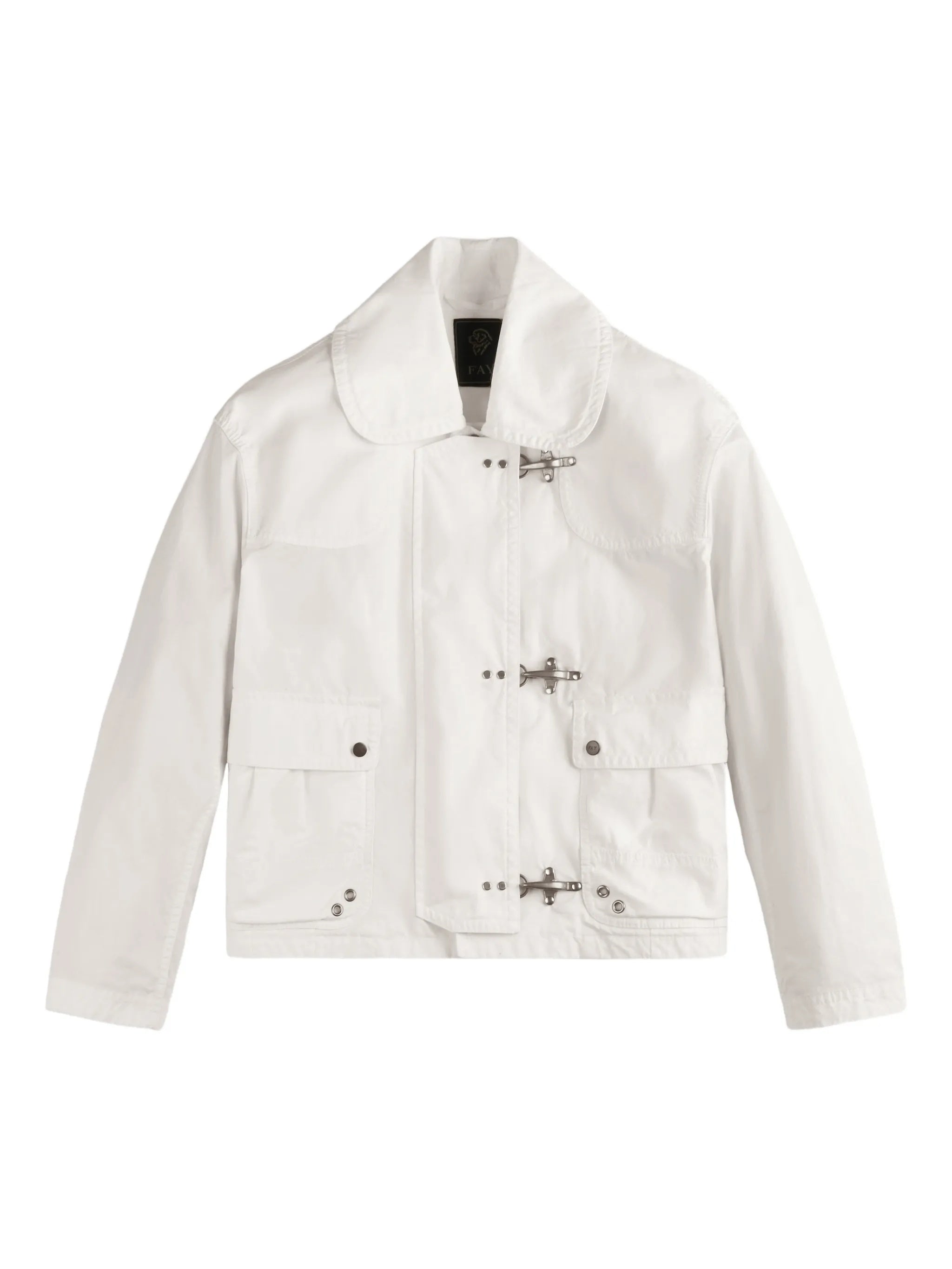Boxy Cropped White Metal Clasp Jacket