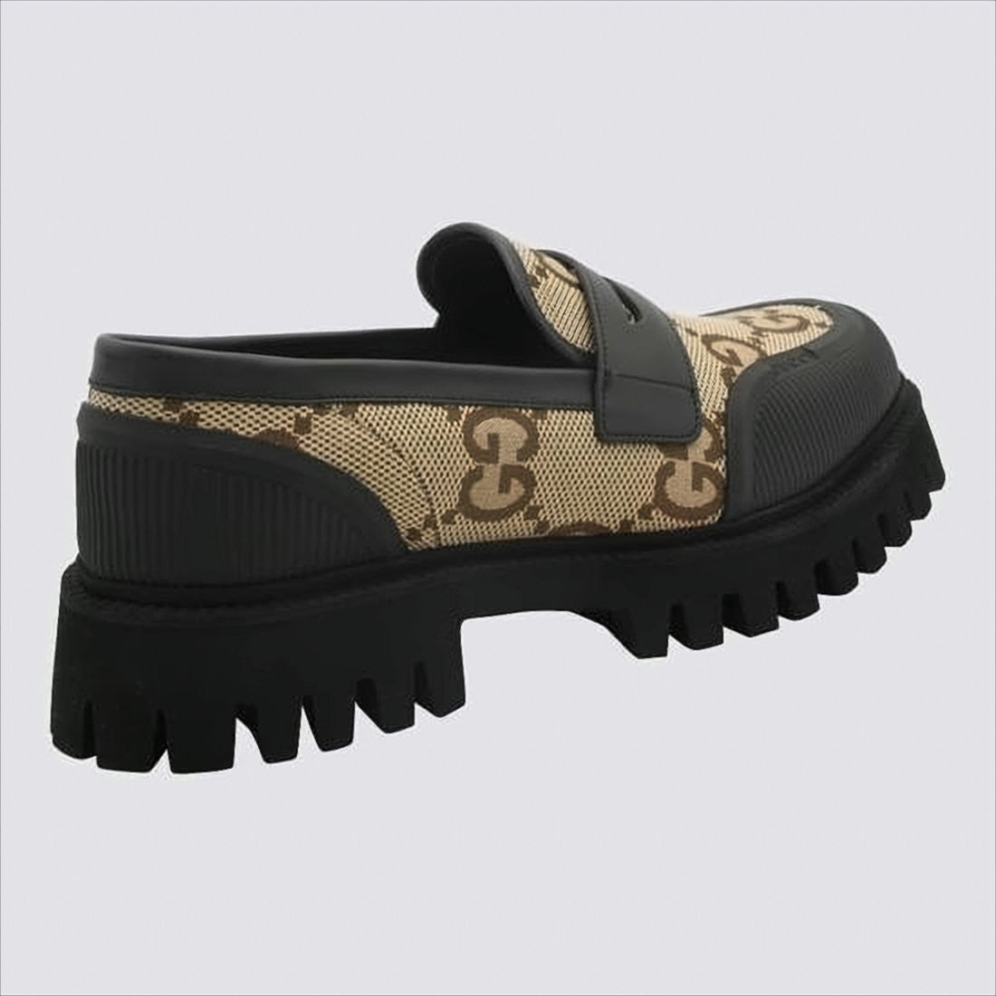 Chunky Sole Brown Monogram Pattern Loafers