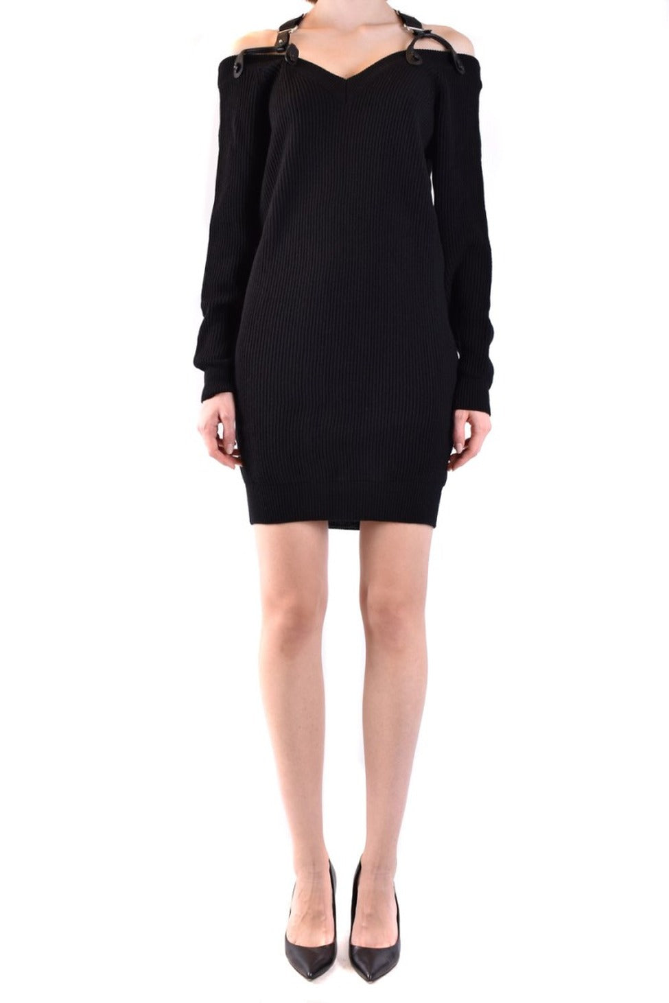 Off-Shoulder Wool Dress With Statement Harness Detail