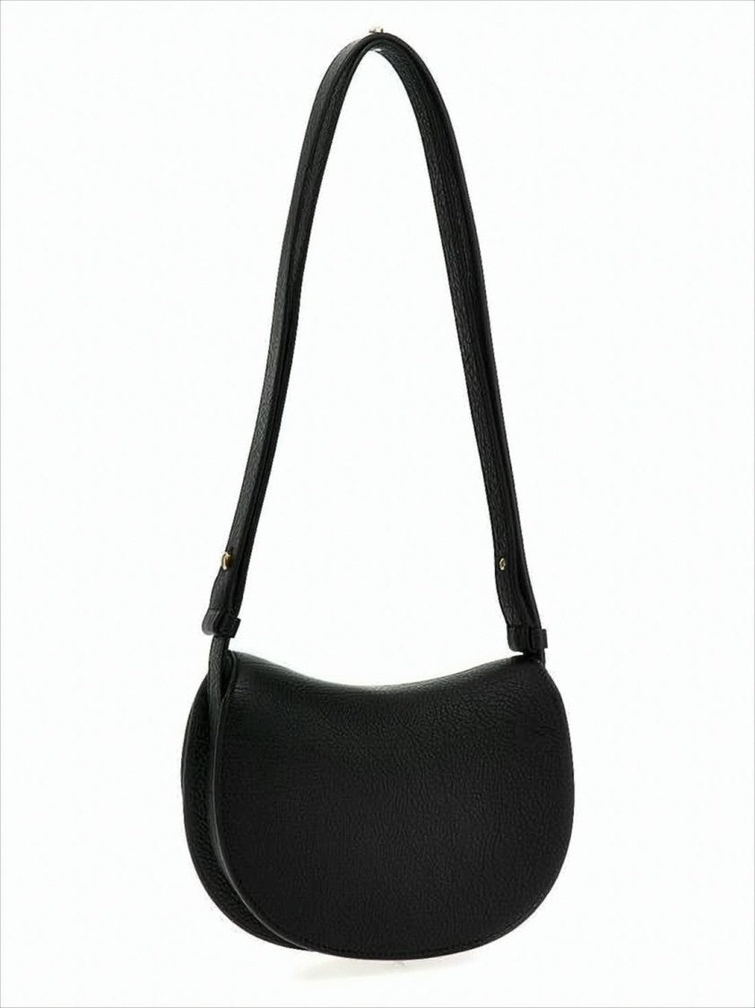 Crescent-Shaped Black Leather Shoulder Bag