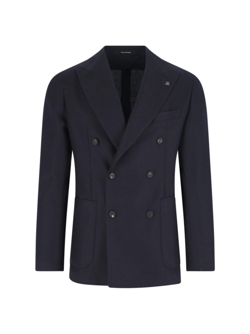 Double-Breasted Navy Wool Blazer With Notch Lapel