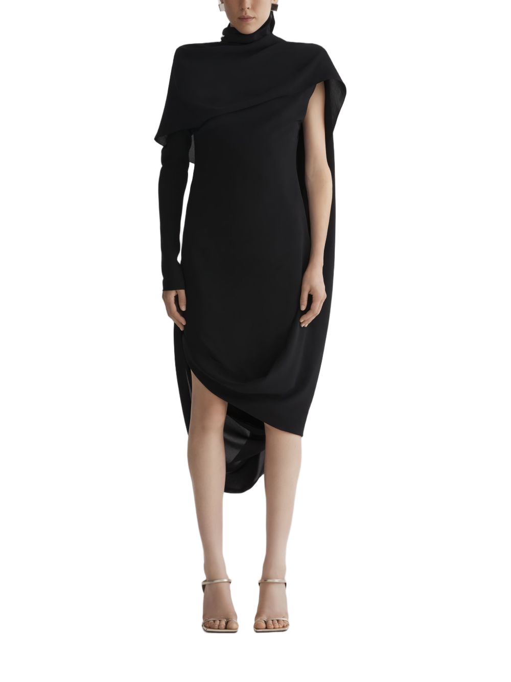 Asymmetric Overlay Midi Dress With Thigh Slit