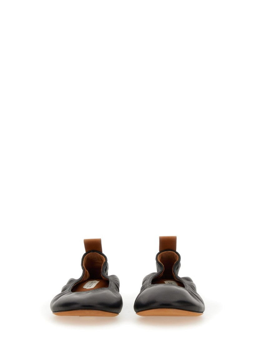 Gathered Design Leather Ballerina Flats