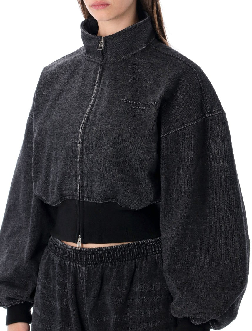 Black Denim Funnel Neck Jacket