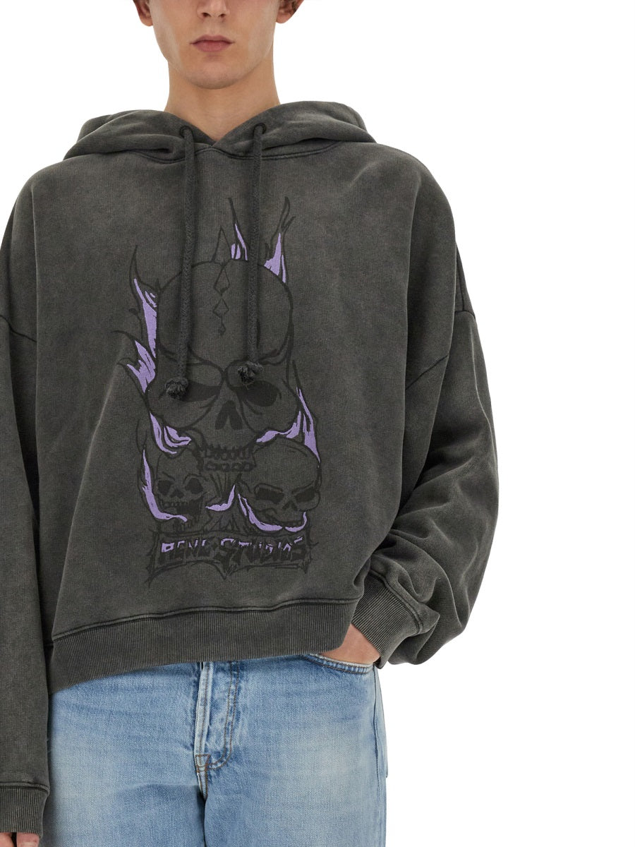 Skull Print Oversized Sweatshirt With Dropped Shoulders