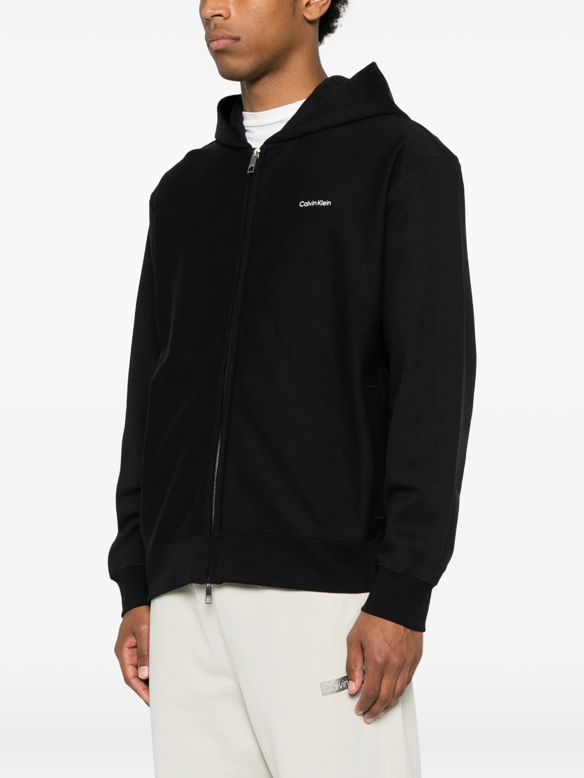 Minimalist Black Hoodie with Full Front Zipper and Subtle Logo