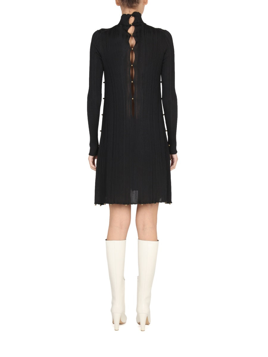 Hand-Embellished High Neck Plisse Dress