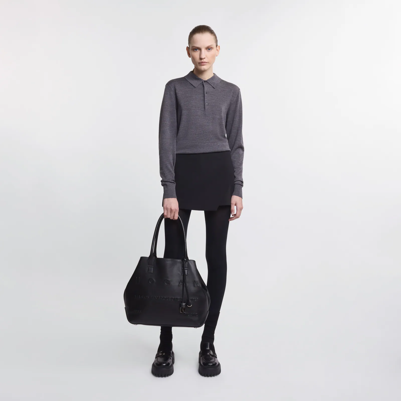 Refined Leather Tote Bag With Embossed Branding
