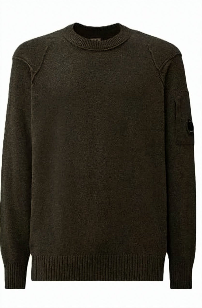 Deep Olive Green Lambswool Blend Crewneck Sweater
