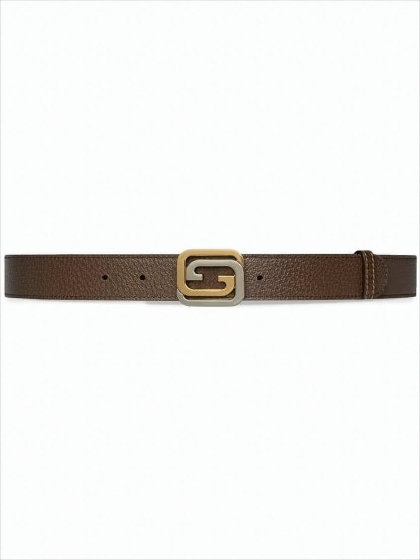 Leather Belt with Interlocking Double-G Buckle