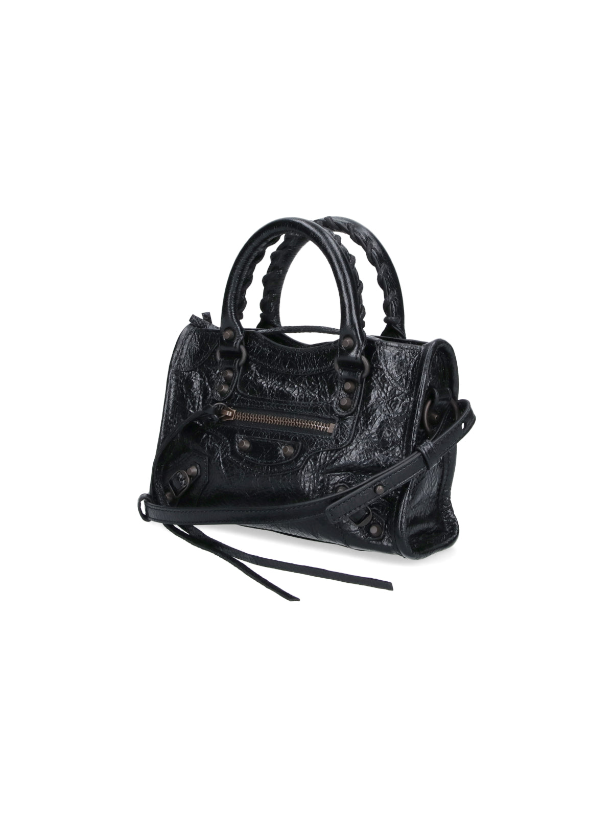 Compact Handbag with Textured Leather Surface and Braided Handles