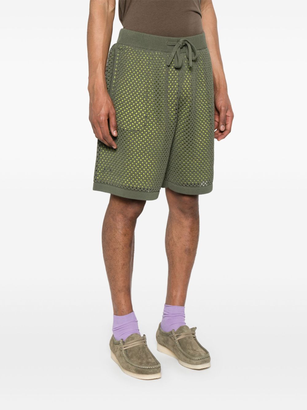 Olive Green Mesh Overlay Shorts