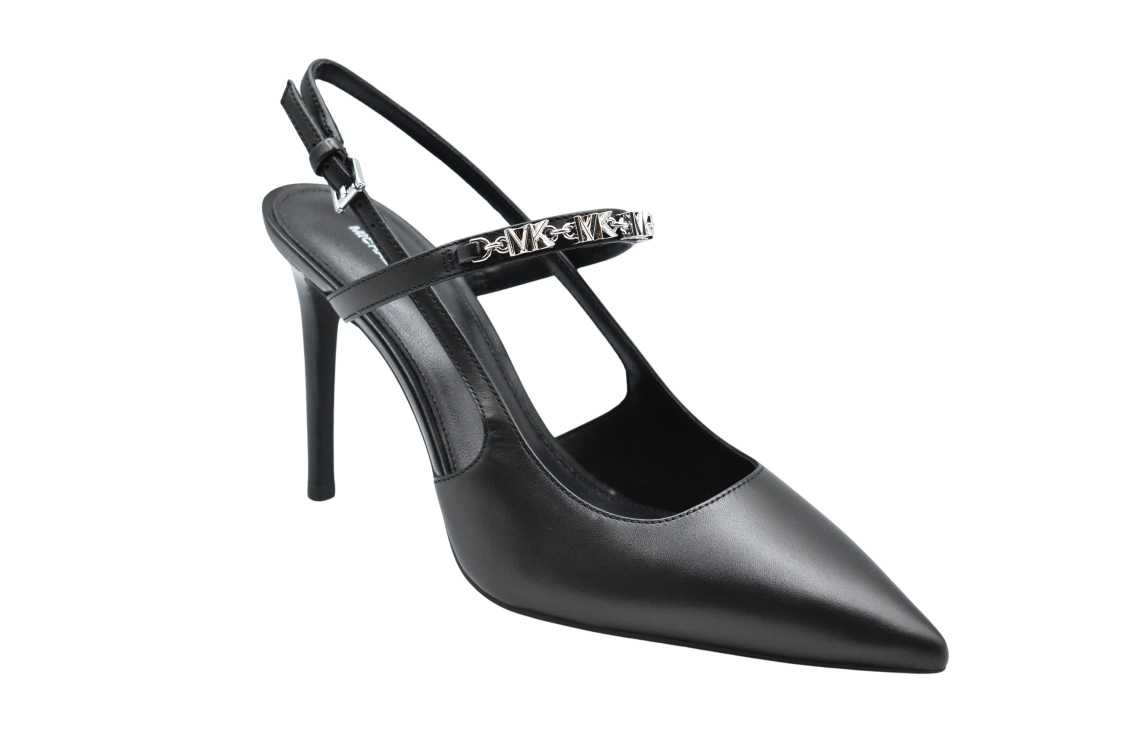 Pointed-Toe Slingback Pumps With Silver Accents