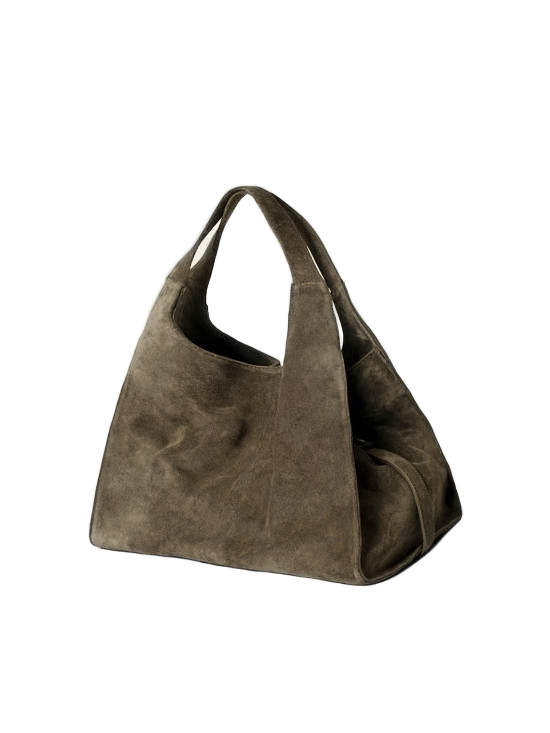 Trapezoidal Suede Tote Bag with Rounded Handle