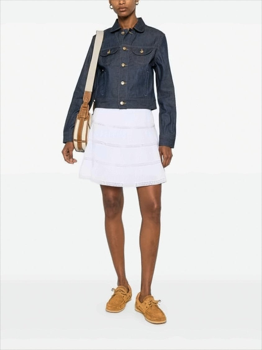 Cropped Denim Jacket With Classic Collar And Gold-Tone Details