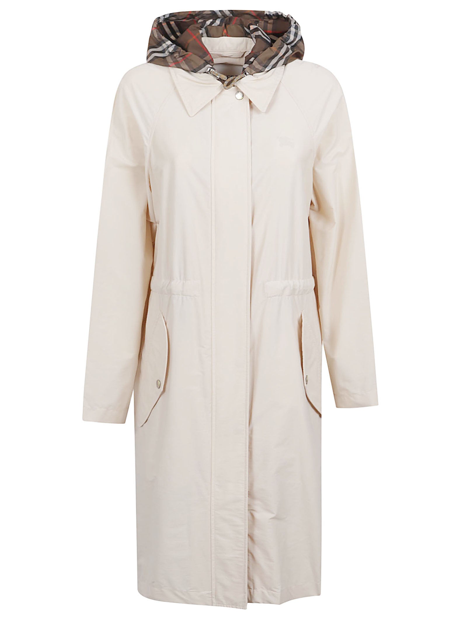 Light Neutral Stretch Nylon Parka with Detachable Burberry Check Hood