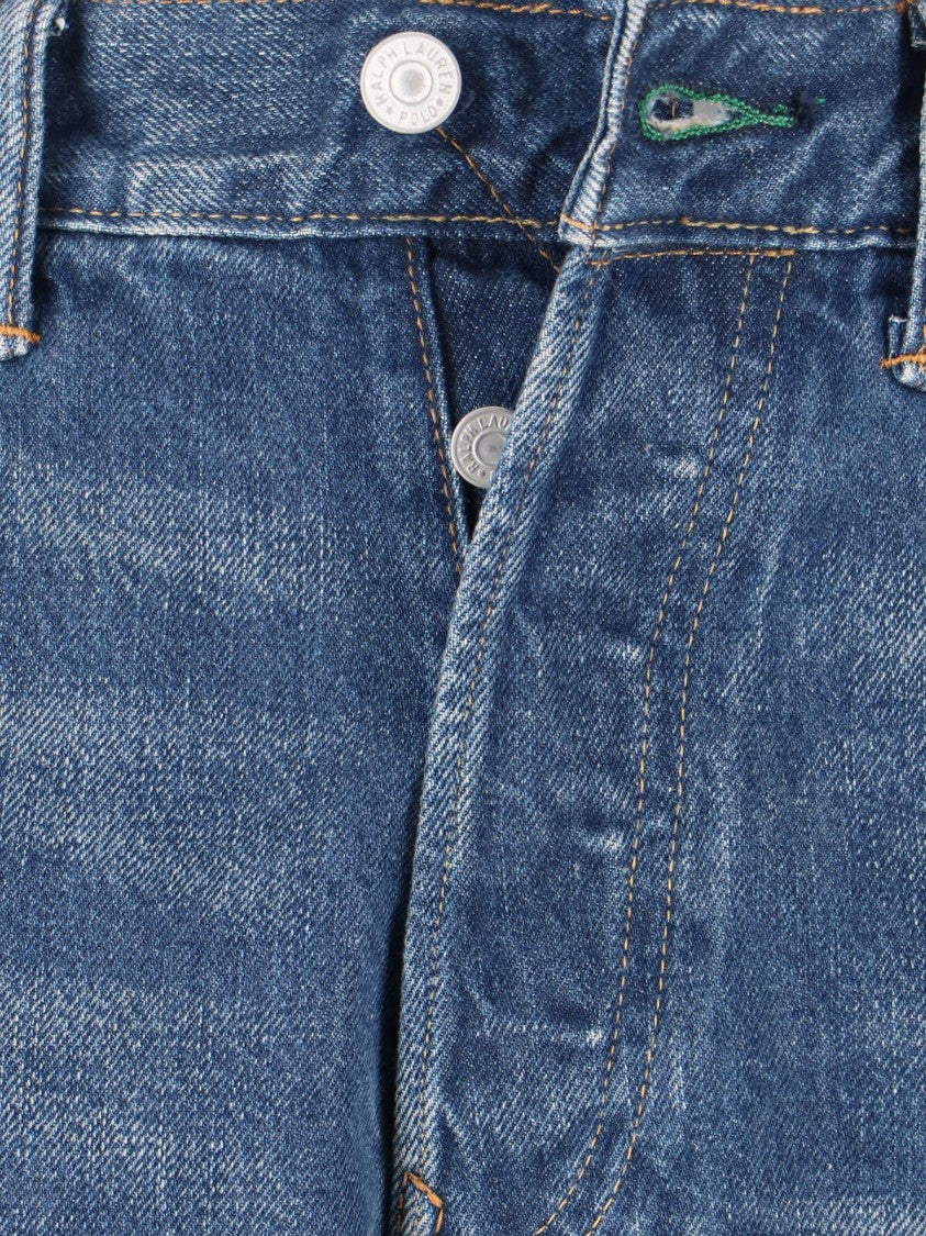 Straight-Leg Jeans In Medium Blue Denim With Distressed Finish