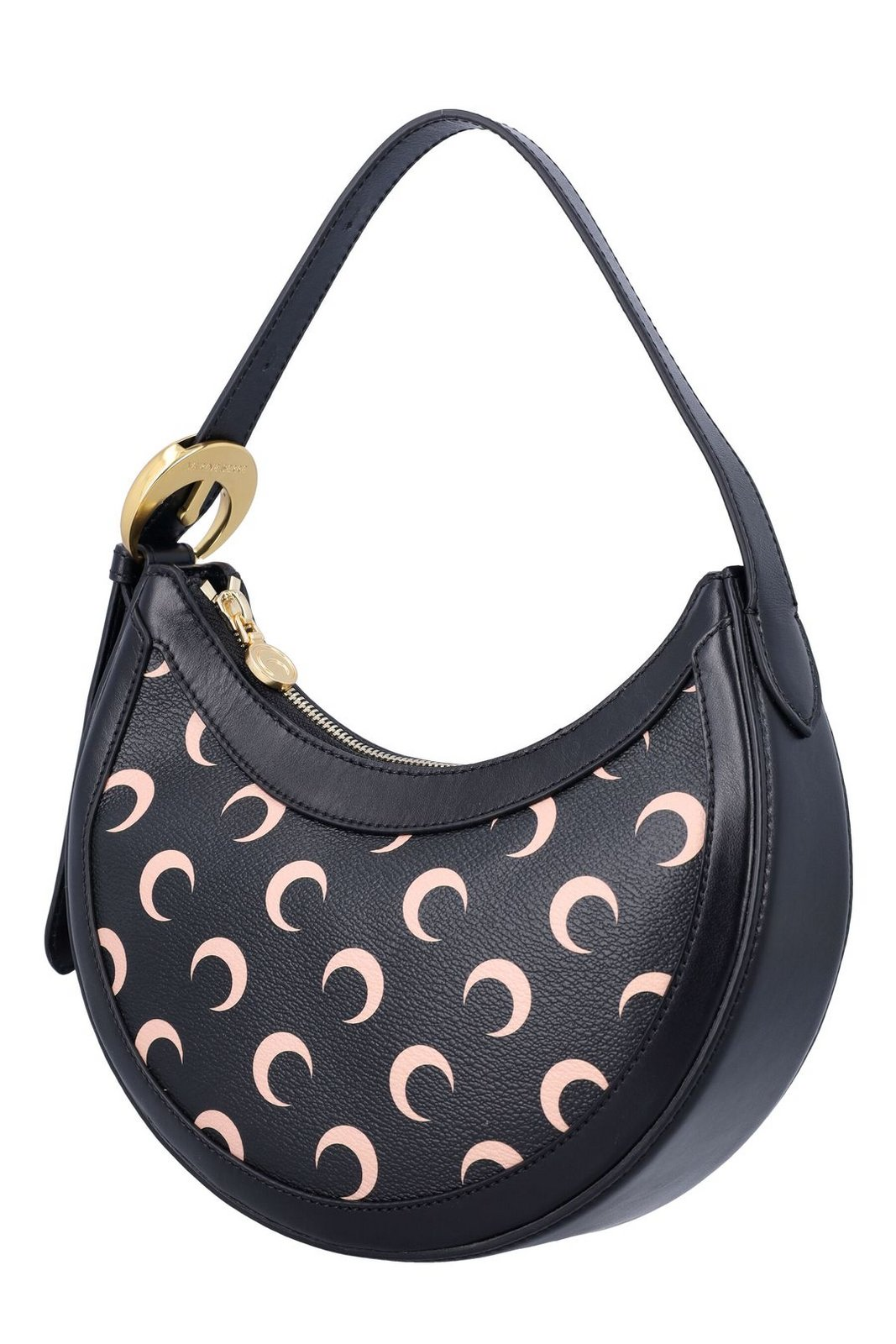 Crescent-Shaped Black Leather Shoulder Bag