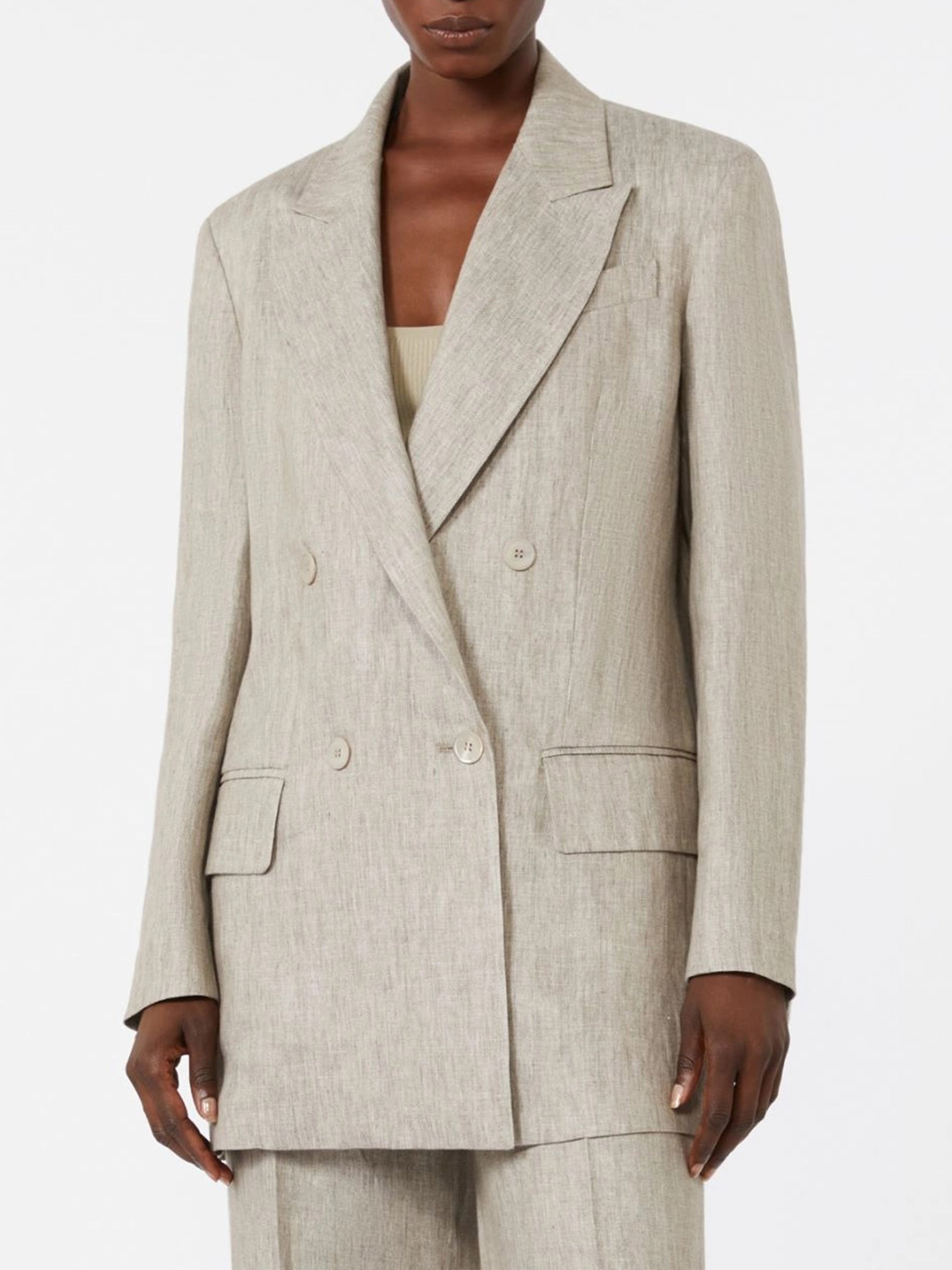 Neutral Mxmolimpi Double-Breasted Textured Blazer