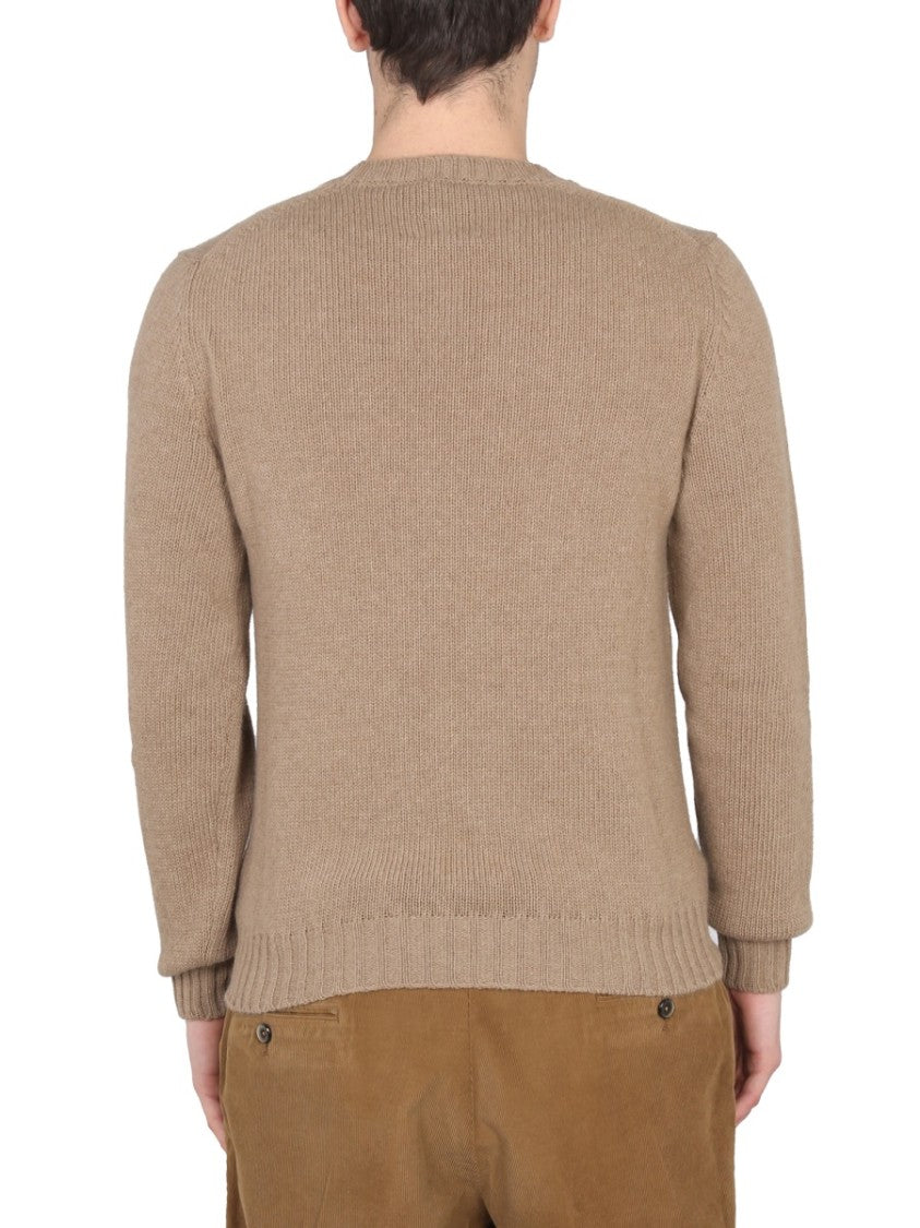 Cross-Neck Ribbed Knit Sweater