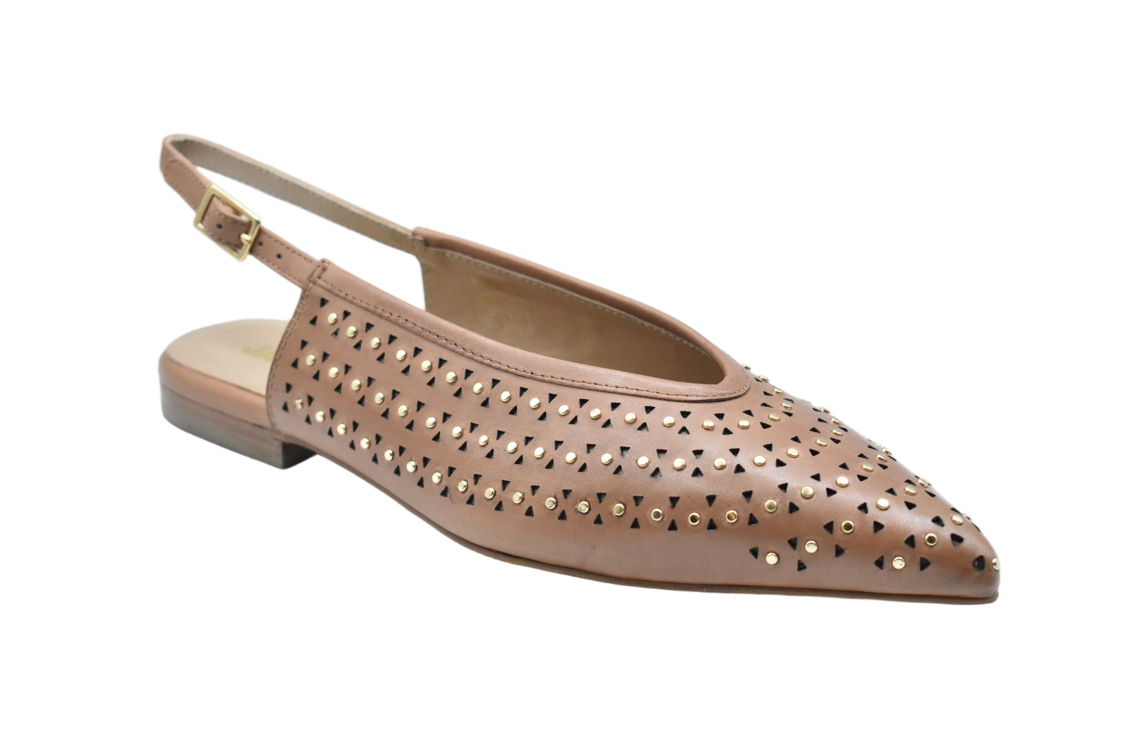 Pointed-Toe Low Shoes With Slingback Strap And Metallic Studs