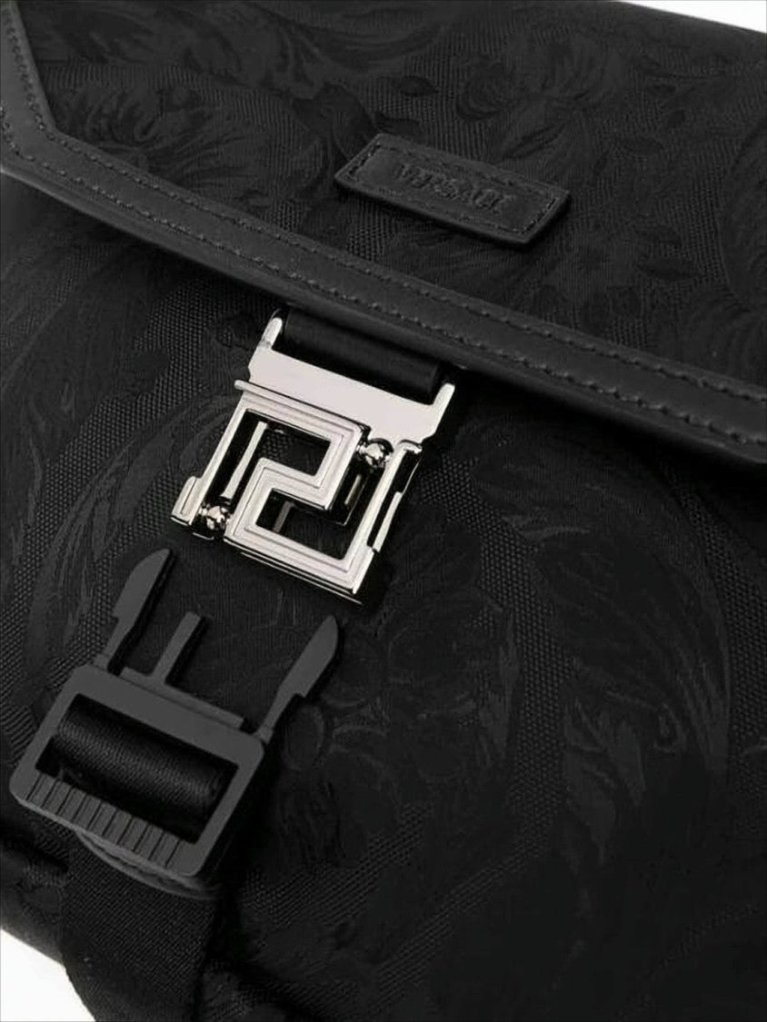 Embossed Polyamide Crossbody Bag with Metallic Buckle