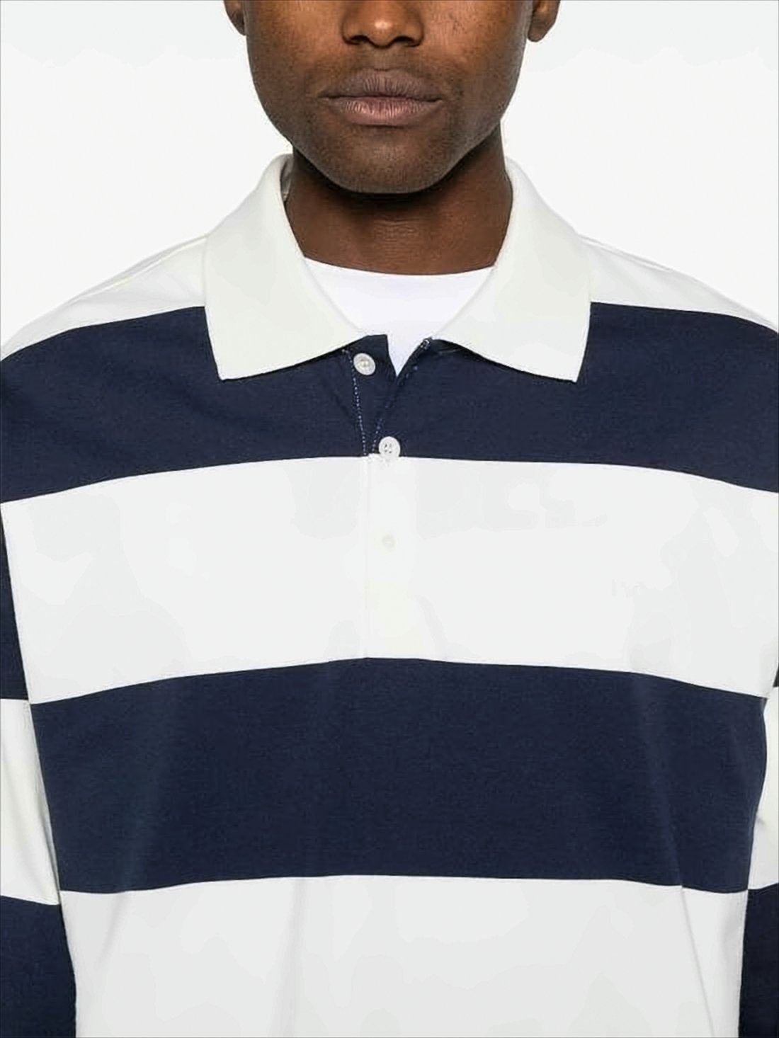Horizontal Striped Polo Collar Shirt in Navy