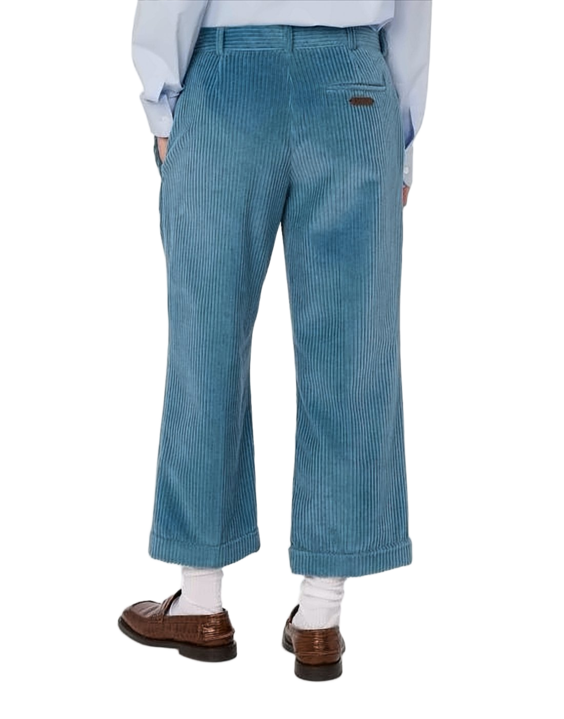 Cropped Wide-Leg Pants with Textured Corduroy Finish