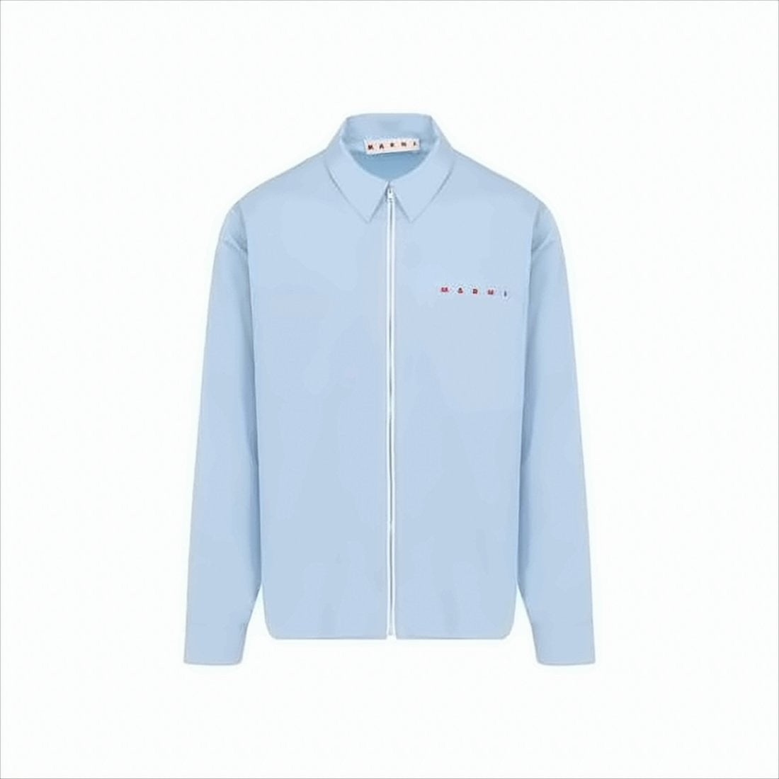Light Blue Minimalistic Cotton Jacket with Zipper Closure