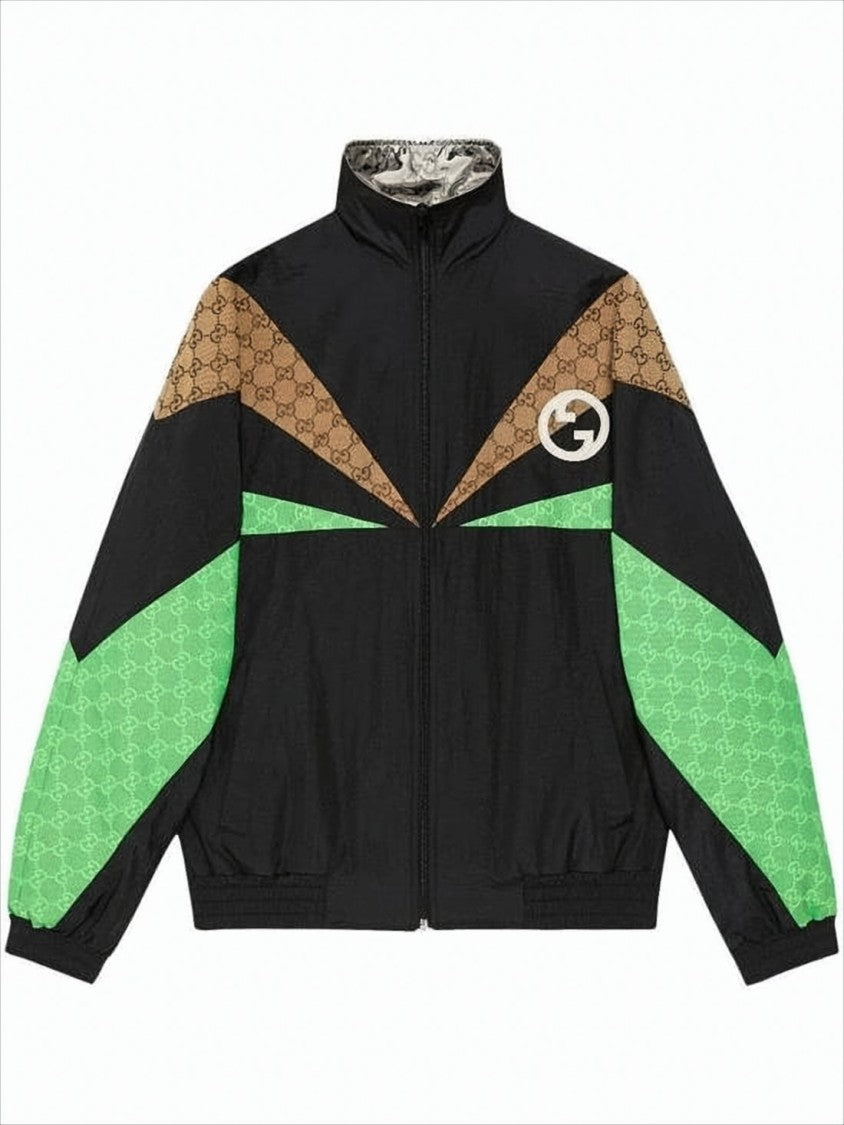 Geometric Panel Jacket with Stand Collar