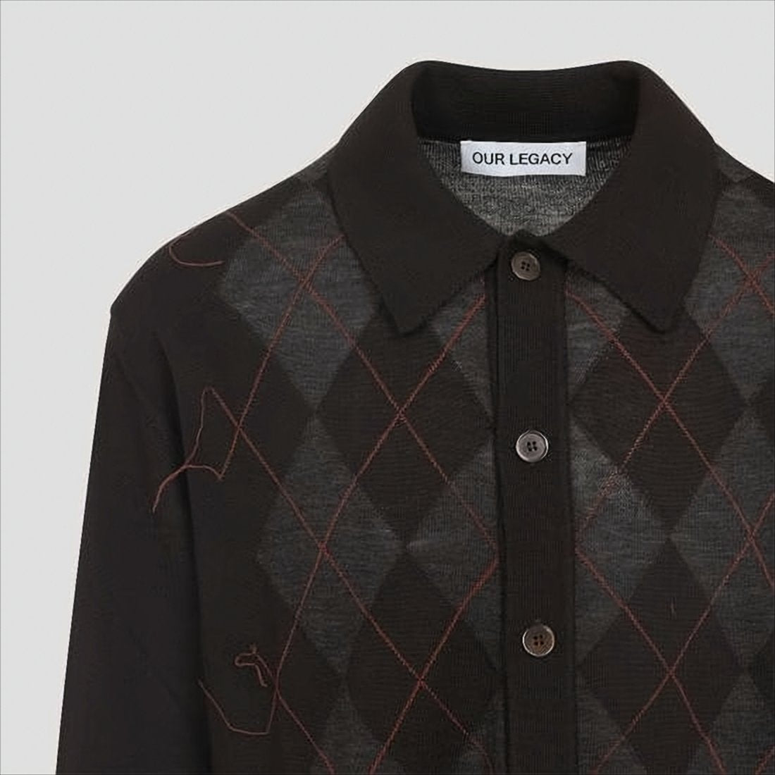 Argyle Pattern Cardigan with Pointed Collar