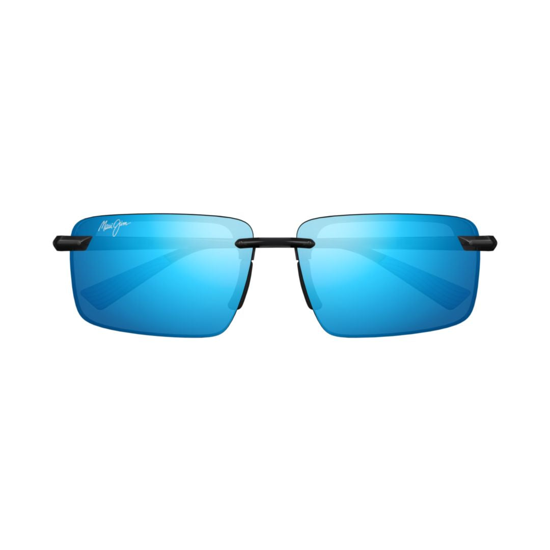 Laulima Rimless Sunglasses with Rectangular Blue Mirrored Lenses