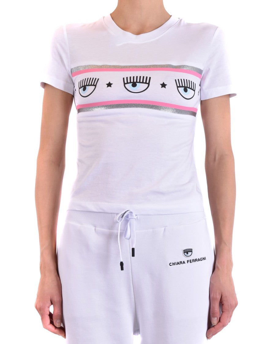 Fitted White T-Shirt with Playful Eye Motif