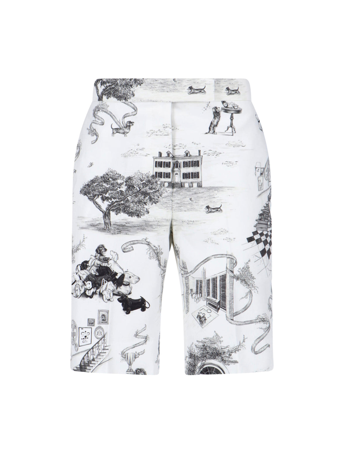 White Hector Toile Print Cotton Shorts